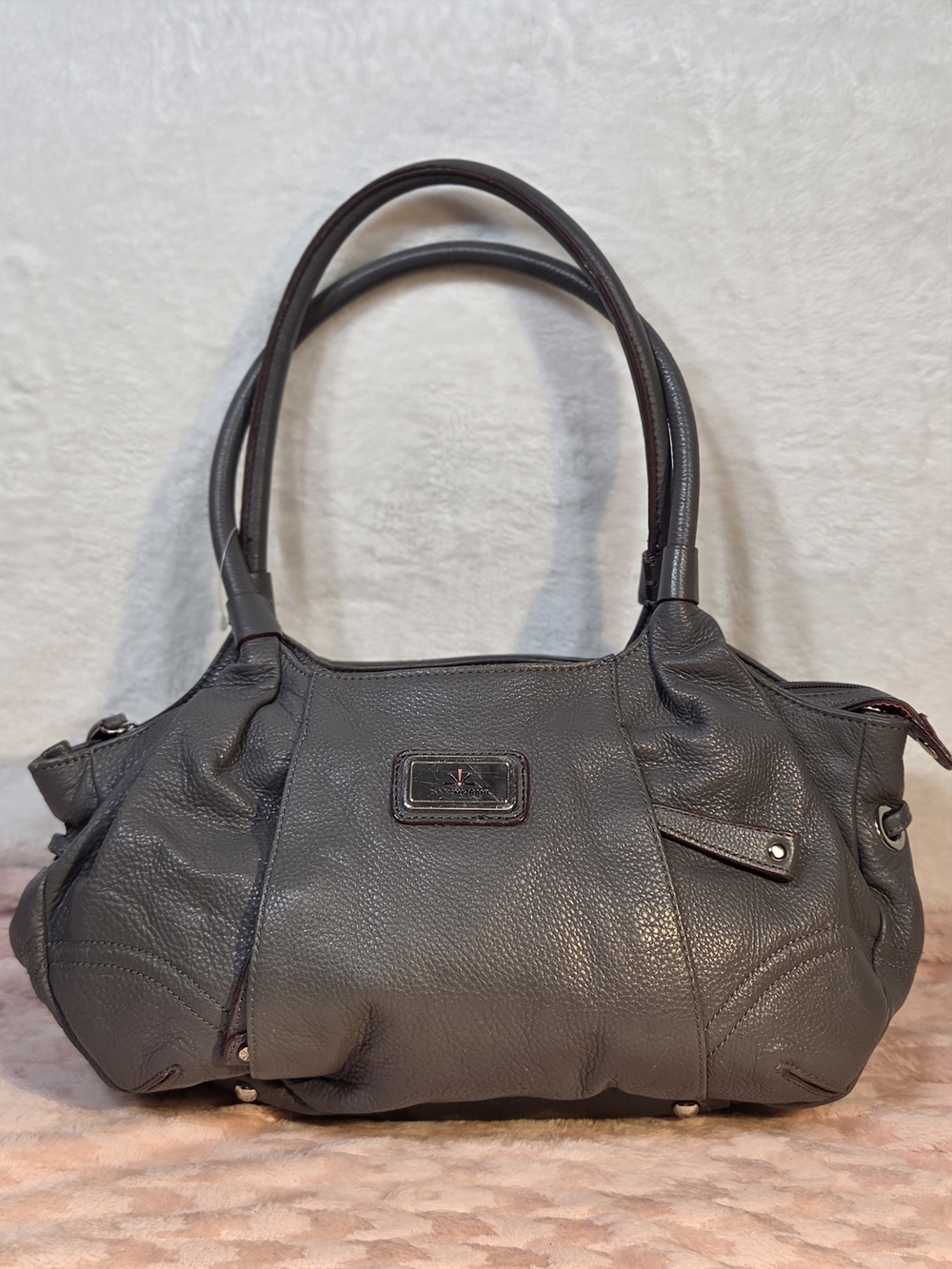 Isaac Mizrahi Gray Pebbled Leather Satchel